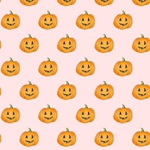 Jack-o'-lantern Rows Halloween Pumpkins on blush - small scale