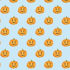 Jack-o'-lantern Rows Halloween Pumpkins on light blue - small scale