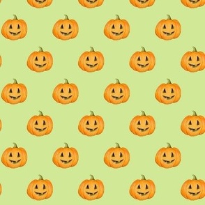 Jack-o'-lantern Rows Halloween Pumpkins on light lime - small scale