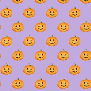 Jack-o'-lantern Rows Halloween Pumpkins on lilac - small scale
