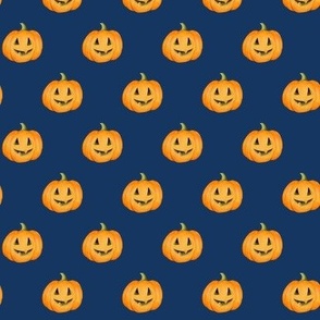 Jack-o'-lantern Rows Halloween Pumpkins on night sky navy - small scale