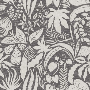Pieces of Jungle Tropical in Wenge and gray - 12 inch repeat
