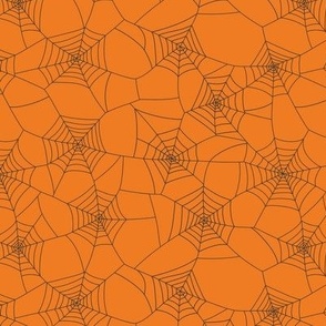Spiderwebs black night on pumpkin orange - medium scale