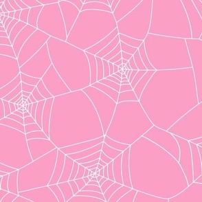Spiderwebs white on bubblegum pink - large scale