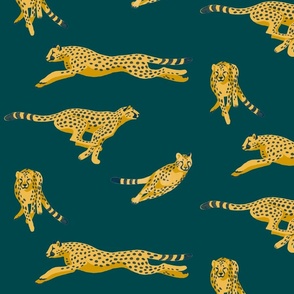 Cheetahs Running on Dark Green