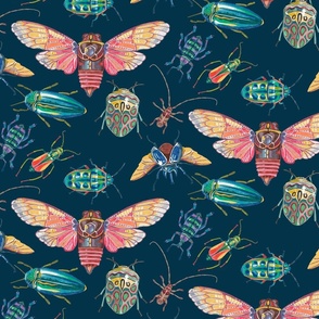  Bugs and Beetles, Small Print, on Prussian Blue