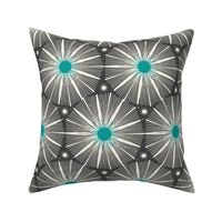 Supernova - Retro Starburst Geometric Charcoal Black Aqua Large Scale