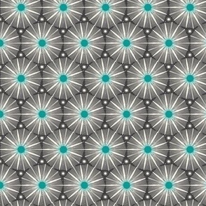 Supernova - Retro Starburst Geometric Charcoal Black Aqua Small Scale