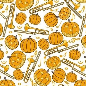 Halloween Pumpkin Trombone Music Notes Petal Solid Color White