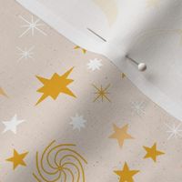Stardust || Pumpkin Patch Collection || Orange and Yellow Stars and Moon on Cream by Sarah Price