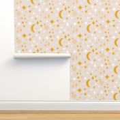 Star and Moon||  Orange and Yellow Stars and Moon on Cream || Pumpkin Patch Collection by Sarah Price