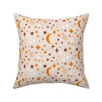 Star and Moon  || Orange and Red Stars and Moon on Cream || Pumpkin Patch Collection by Sarah Price