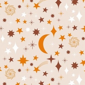 Stardust || Pumpkin Patch Collection || Orange and Red Stars and Moon on Cream by Sarah Price