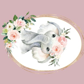 42"x36" celestial blush ivory floral baby elephant on pink mauve