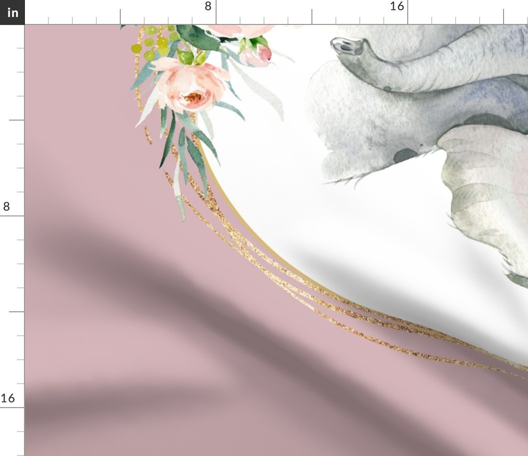 42"x36" celestial blush ivory floral baby elephant on pink mauve
