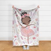 54x72 " pink glitter floral ballerina pink dress and black hair