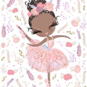 54x72 " pink glitter floral ballerina pink dress and black hair