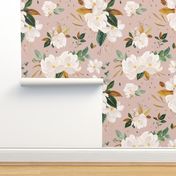 gold magnolia floral on desert clay background - oversized