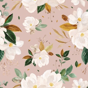 gold magnolia floral on desert clay background - oversized