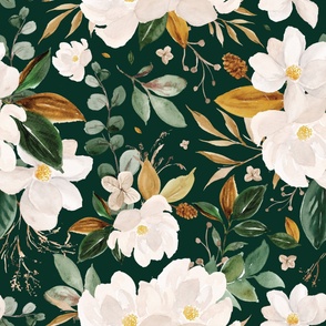 gold magnolia floral on monstera green - oversized