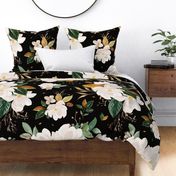 gold magnolia floral on balck background - oversized