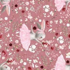 4" ballerina bunny summer floral on mauve - rotated