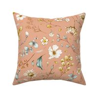 rustic botanical floral on peach nougat