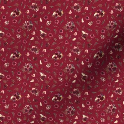 highland cattle floral on light maroon background - small