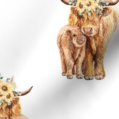 6" sunflower highland cow on white