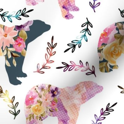 5" floral space bear - purple, pink teal floral bear on white