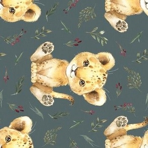 4" baby lion on eucalyptus background floral - rotated