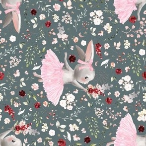4" ballerina bunny summer floral on eucalyptus - rotated
