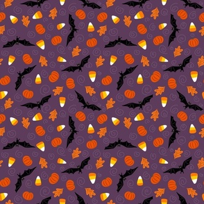 Fall bats with candy corn Halloween on purple