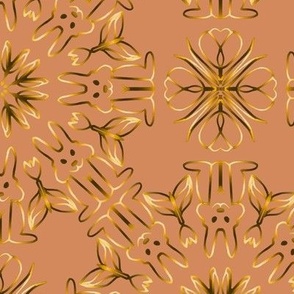 Golden Brown Bunny Kaleidoscope on Beige