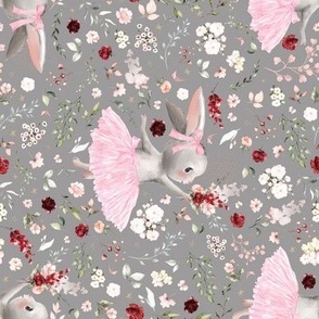 4" ballerina bunny summer floral on gray - rotated
