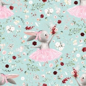 4" ballerina bunny summer floral on bleached aqua