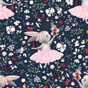 4" ballerina bunny summer floral on dark blue