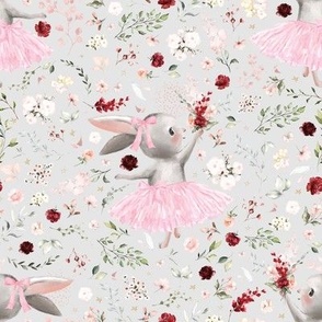 4" ballerina bunny summer floral on light gray