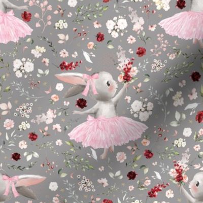 4" ballerina bunny summer floral on gray