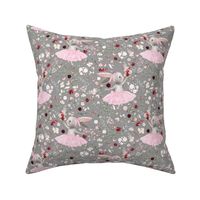 4" ballerina bunny summer floral on gray