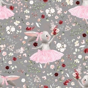 4" ballerina bunny summer floral on gray