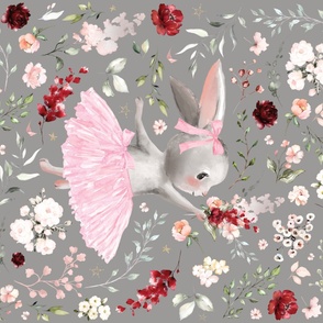 54x36" ballerina bunny summer floral on gray