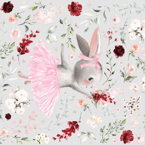 54x36" ballerina bunny summer floral on light gray