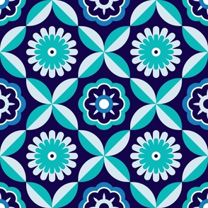 Large scale • Blue retro flowers