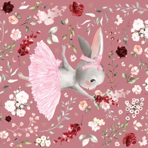 54x36" ballerina bunny summer floral on mauve