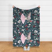 54x36" ballerina bunny summer floral on teal