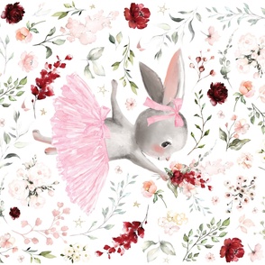 54x36" ballerina bunny summer floral on white