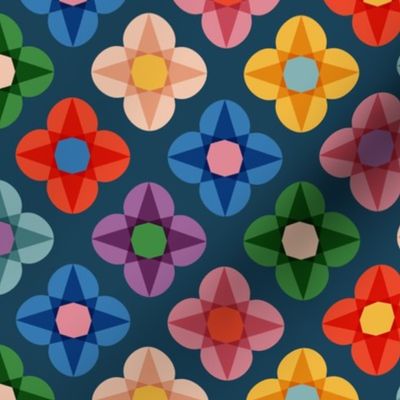 Trefoil Flowers (Dark Blue) || transparent multicolor geometric floral