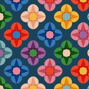 Trefoil Flowers (Dark Blue) || transparent multicolor geometric floral