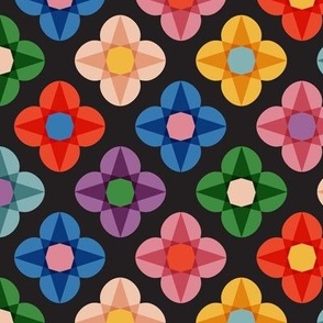Trefoil Flowers (Black) || transparent multicolor geometric floral